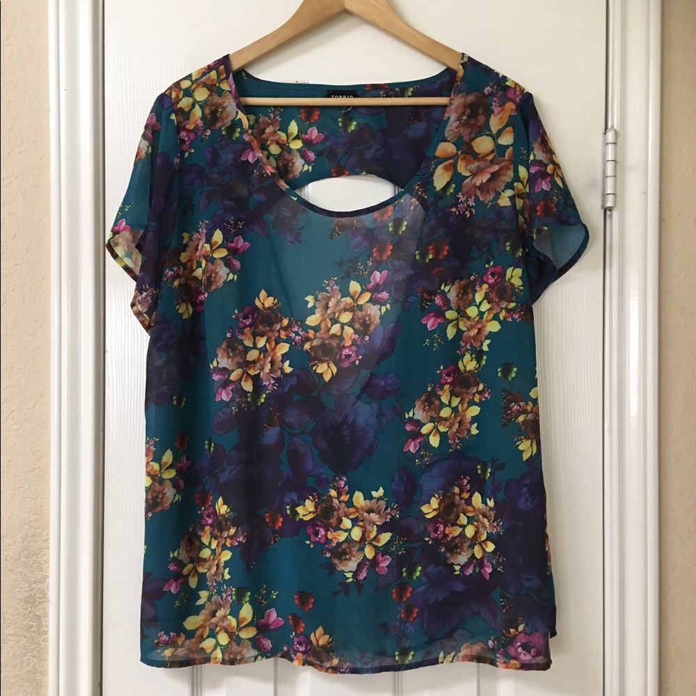 ❤️SOLD❤️Torrid Teal Green Floral Open Back Top - Picture 1 of 7