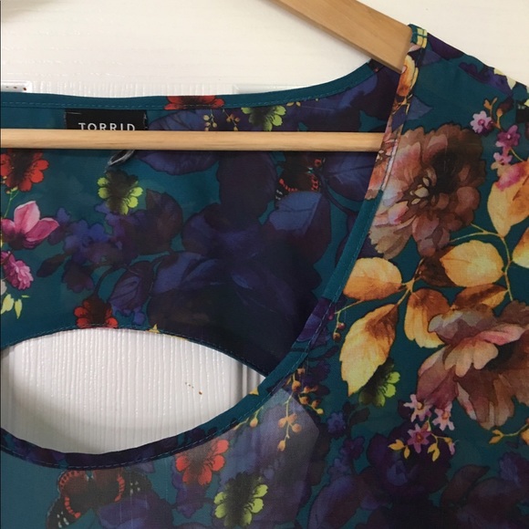 ❤️SOLD❤️Torrid Teal Green Floral Open Back Top - Picture 2 of 7
