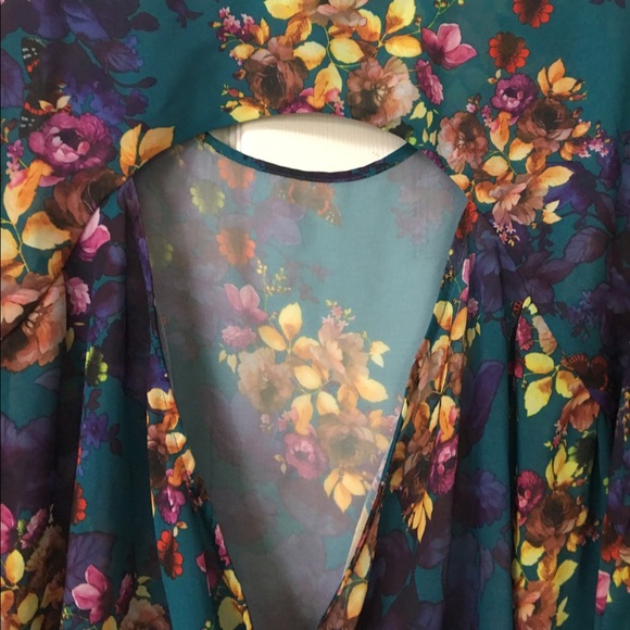 ❤️SOLD❤️Torrid Teal Green Floral Open Back Top - Picture 6 of 7