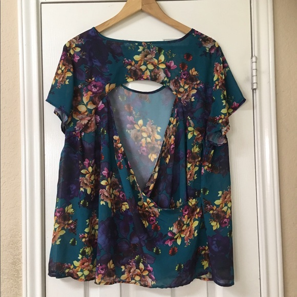 ❤️SOLD❤️Torrid Teal Green Floral Open Back Top - Picture 7 of 7
