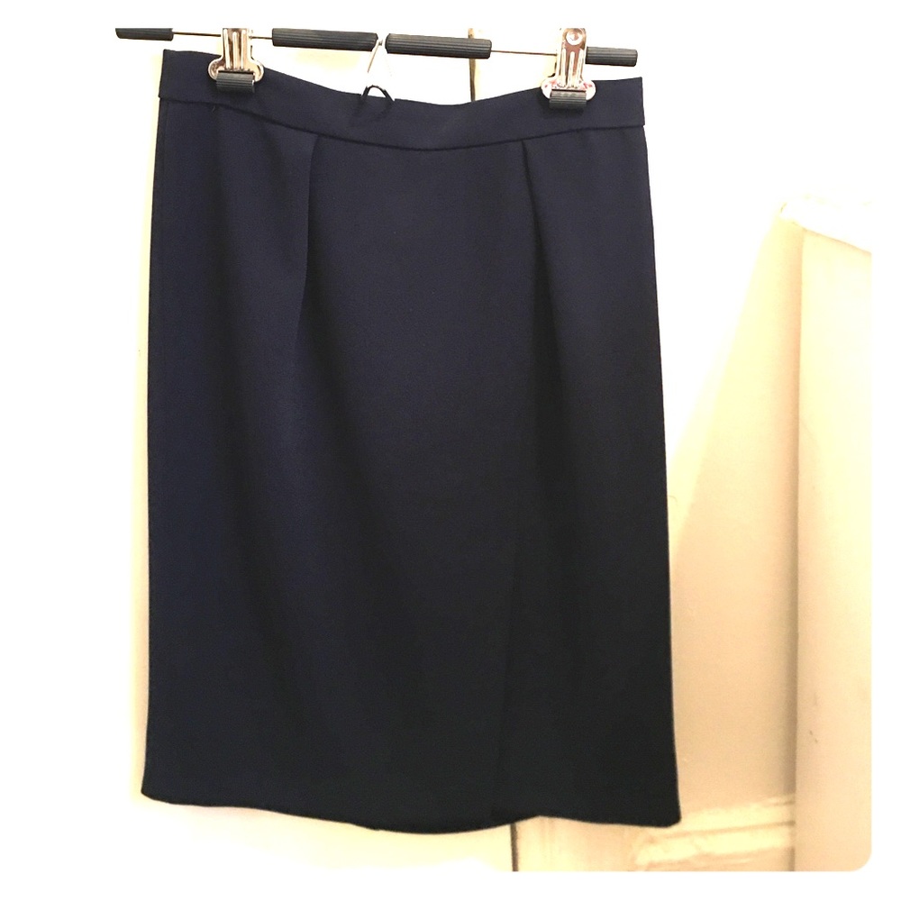 J.Crew Navy Crepe Asymmetrical slit Pencil Skirt.