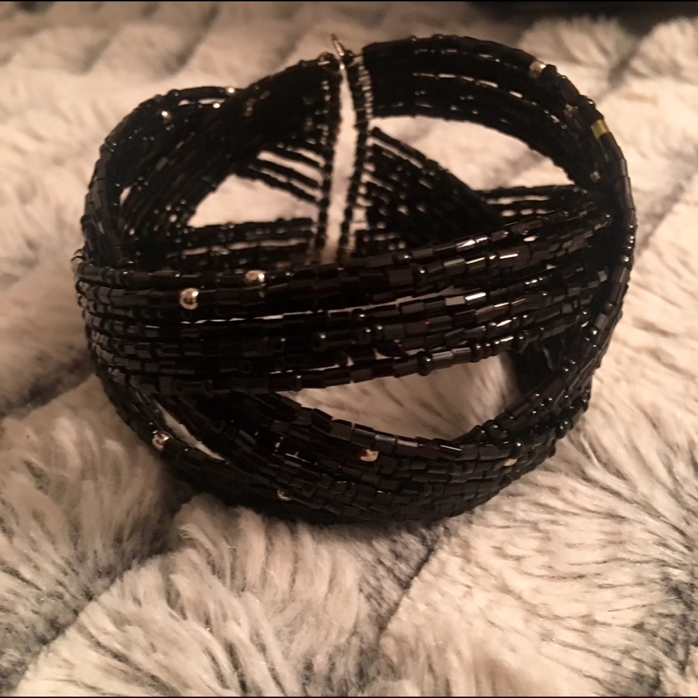 Black Beaded Cuff Bangle