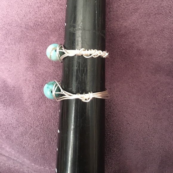 Turquoise Silver Loop Rings - Picture 3 of 4