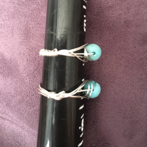 Turquoise Silver Loop Rings - Picture 4 of 4