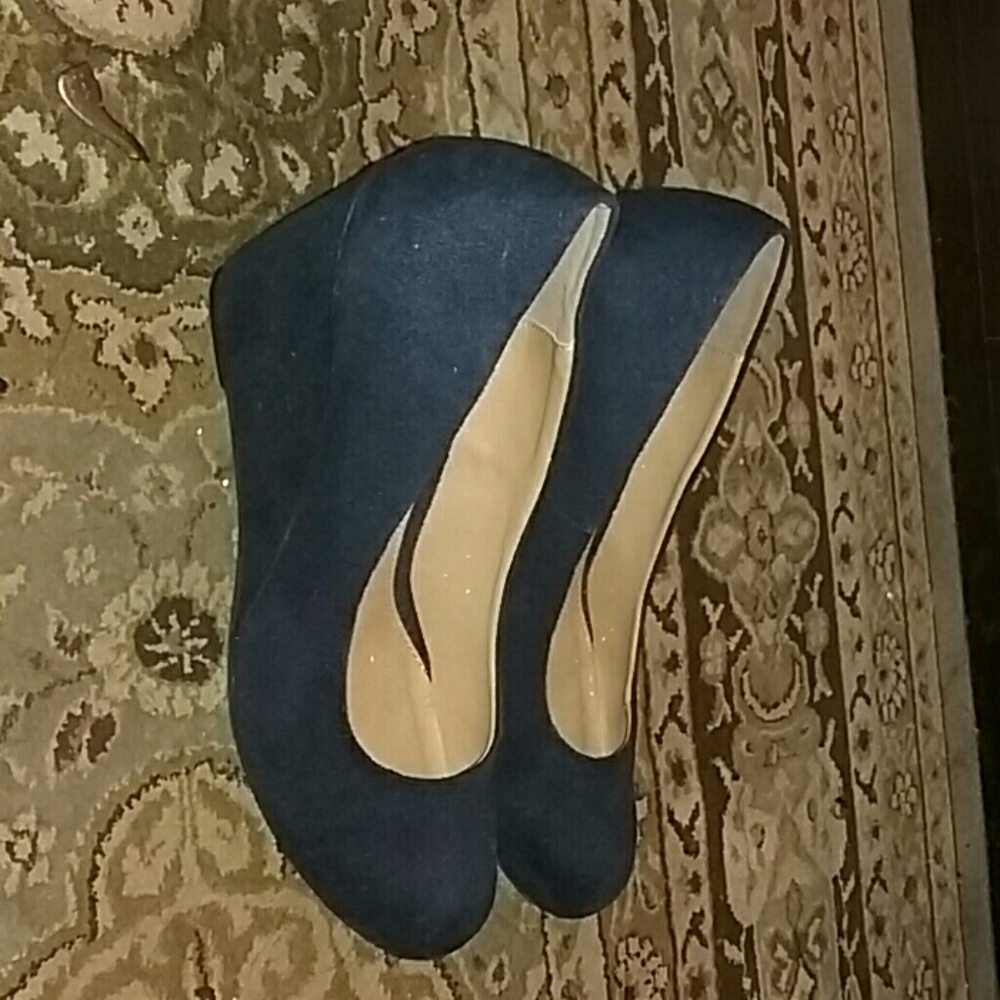 Navy blue suede wedge heels