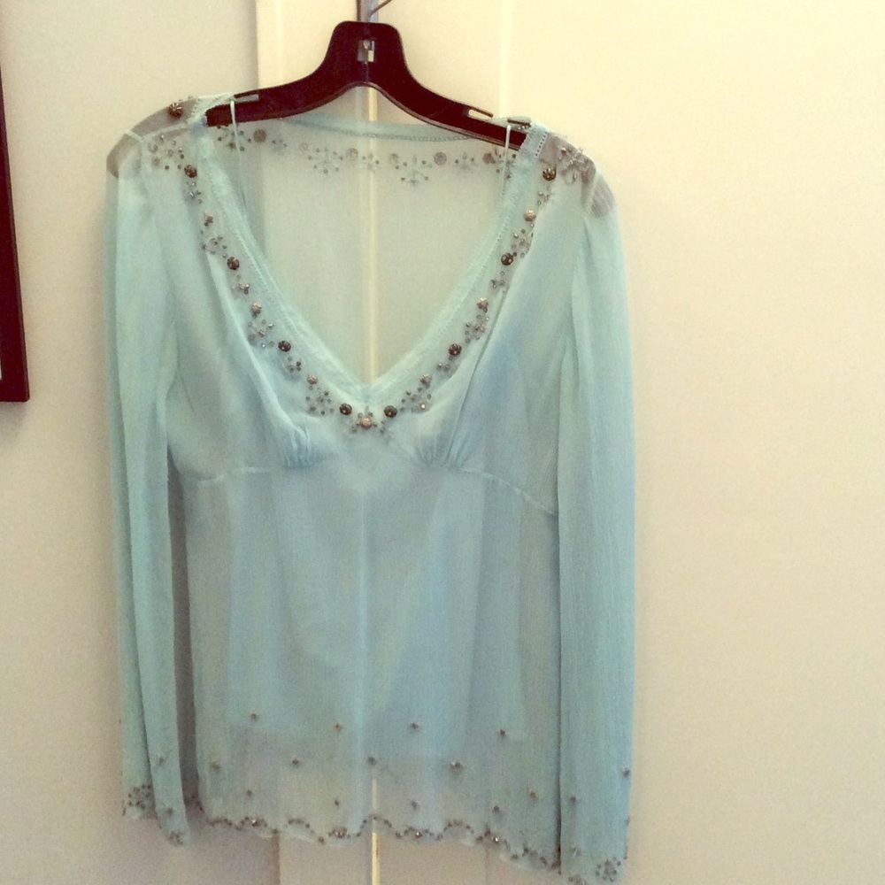 Ellie Tahari embellished sheer blouse