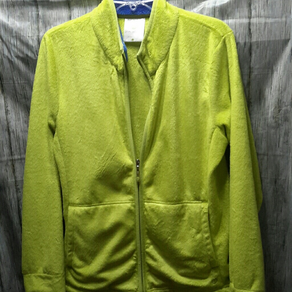 Price cut, Lime green furry fleece jacket. Sz. M