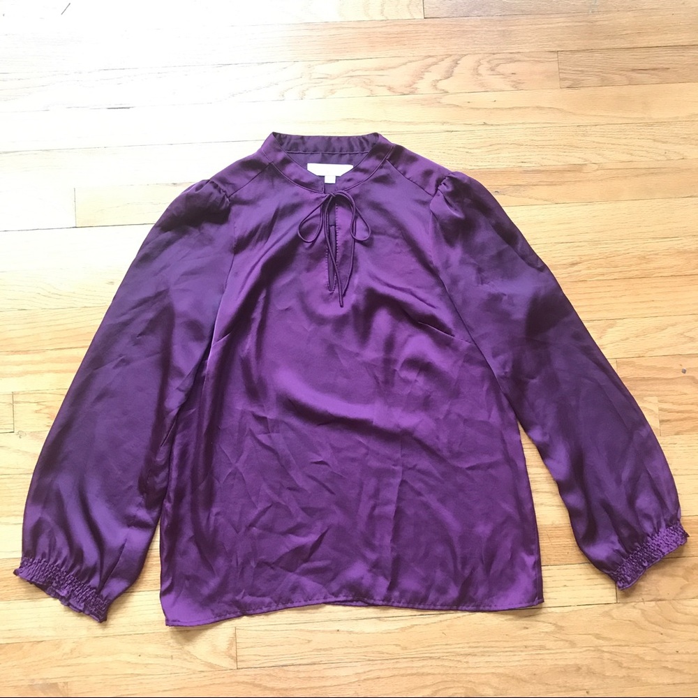 LOFT "Pussy Bow" Plum Satin Blouse