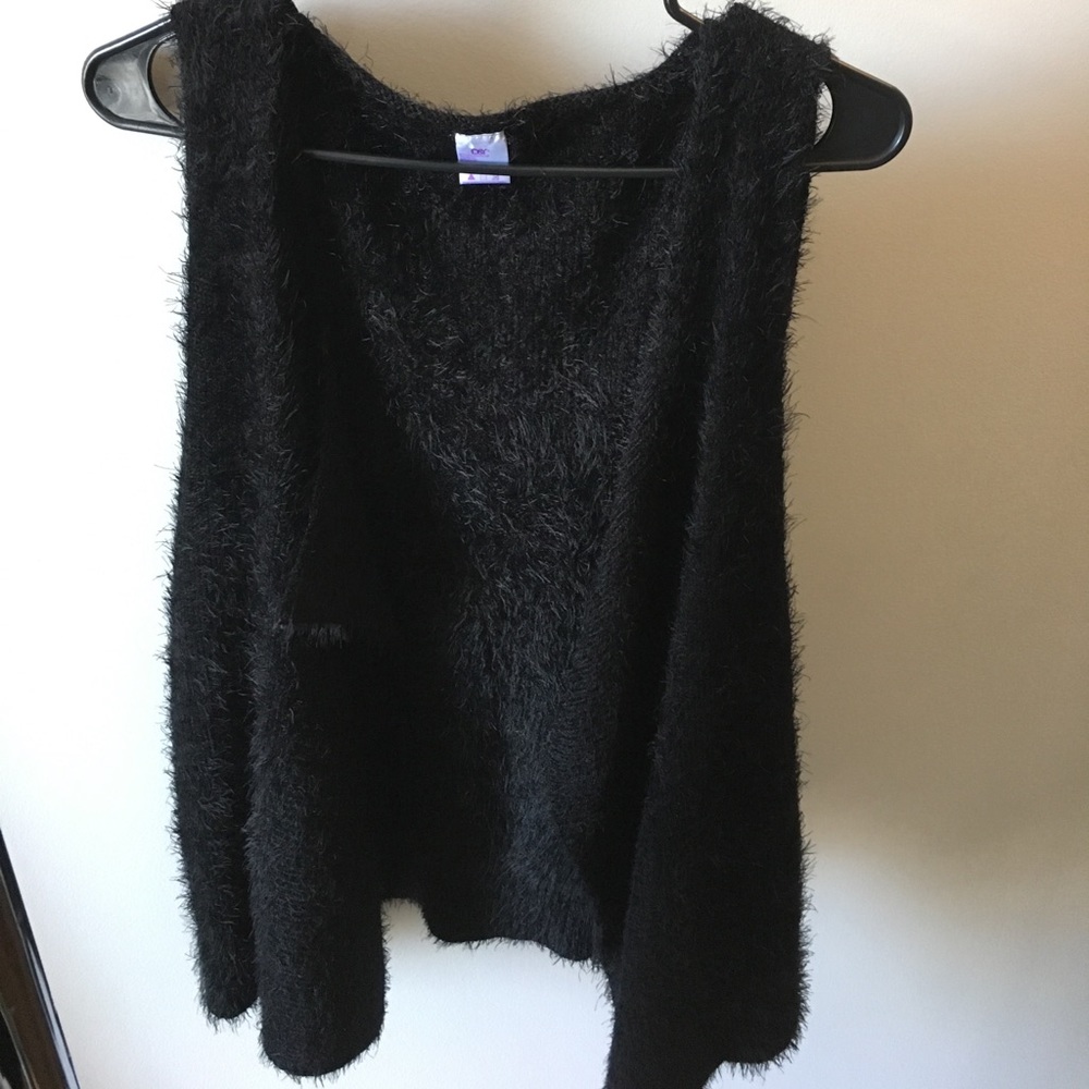Black furry sleeveless top