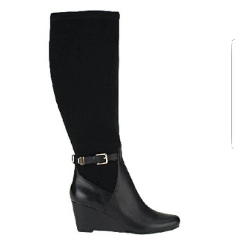 Isaac Mizrahi Leather & Stretch Fabric Wedge Boot