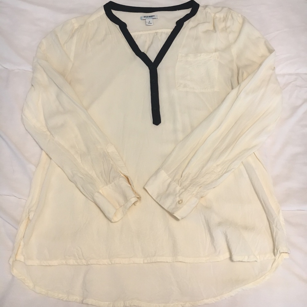 Ivory and black long sleeve blouse