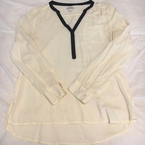 Ivory and black long sleeve blouse