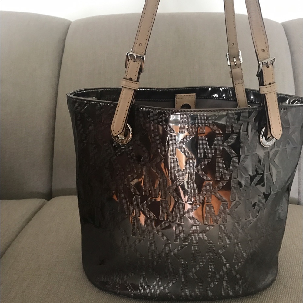 Michael Kors silver mirror monogram tote