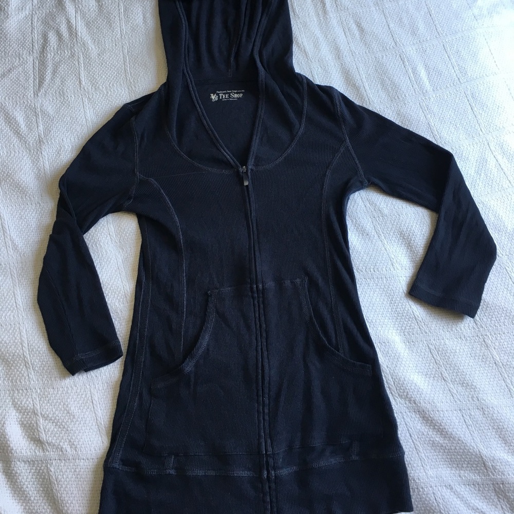 Blue ribbed zip up