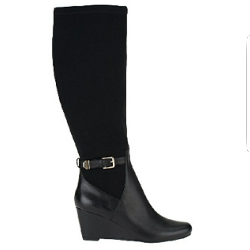 Isaac Mizrahi Leather Stretch Fabric Wedge Boot