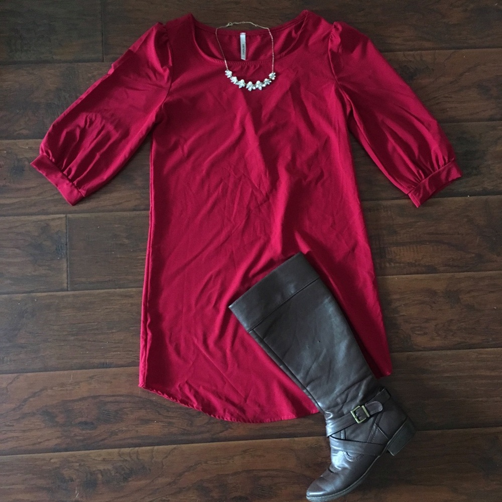 Red Long Sleeve Tunic Dress