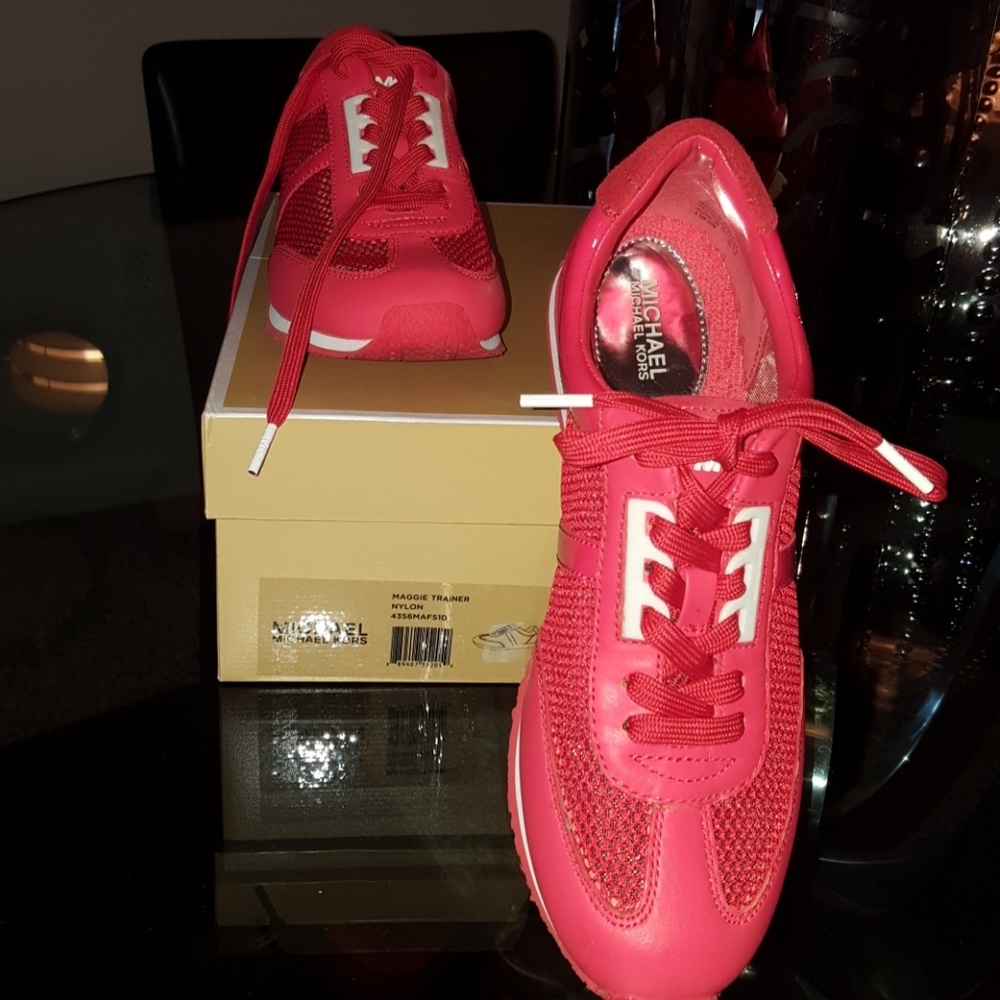 Michael Kors red leather and mesh sneakers