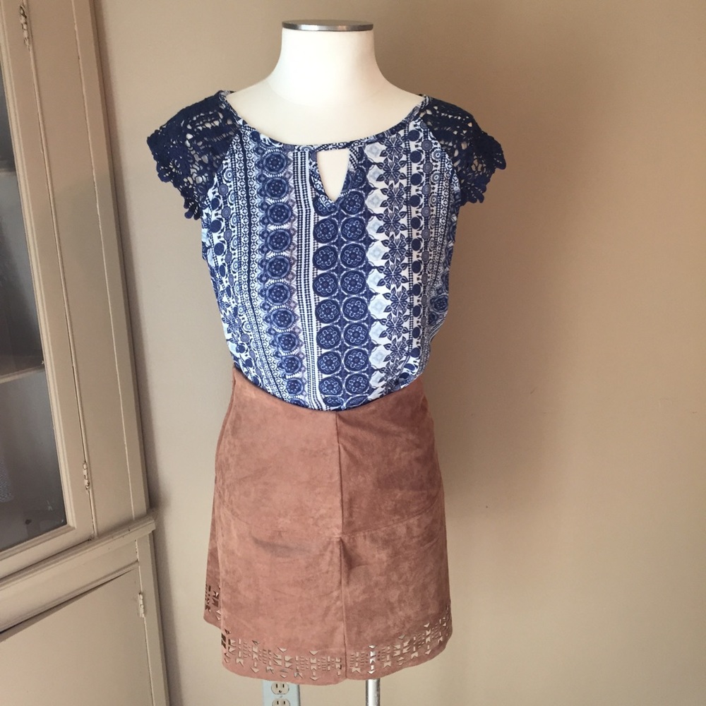 Blue boho patterned Francesca's top-Small
