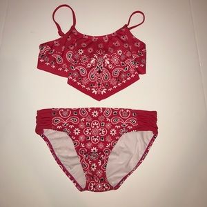 girls justice bandana print red bikini