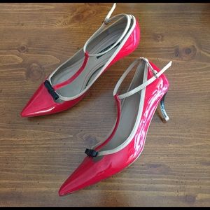 Zara red patent leather t-strap kitten heels