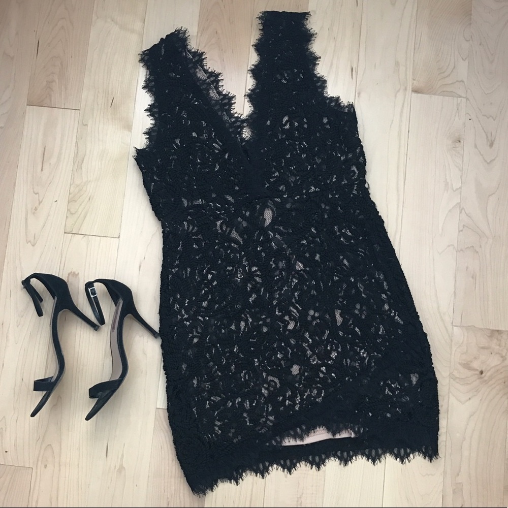 Black Lace, Deep V, Mini Dress