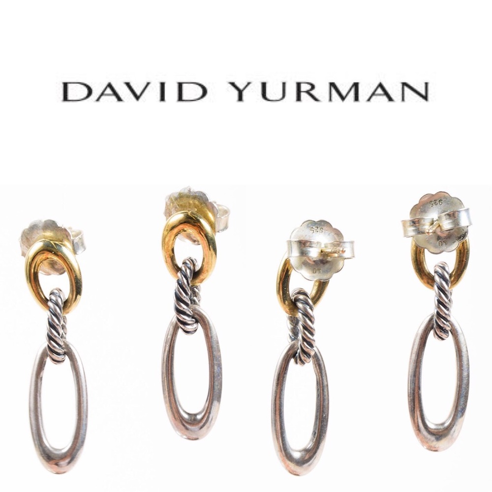 💯 DAVID YURMAN 18K & SILVER OVAL"FIGARO" EARRINGS