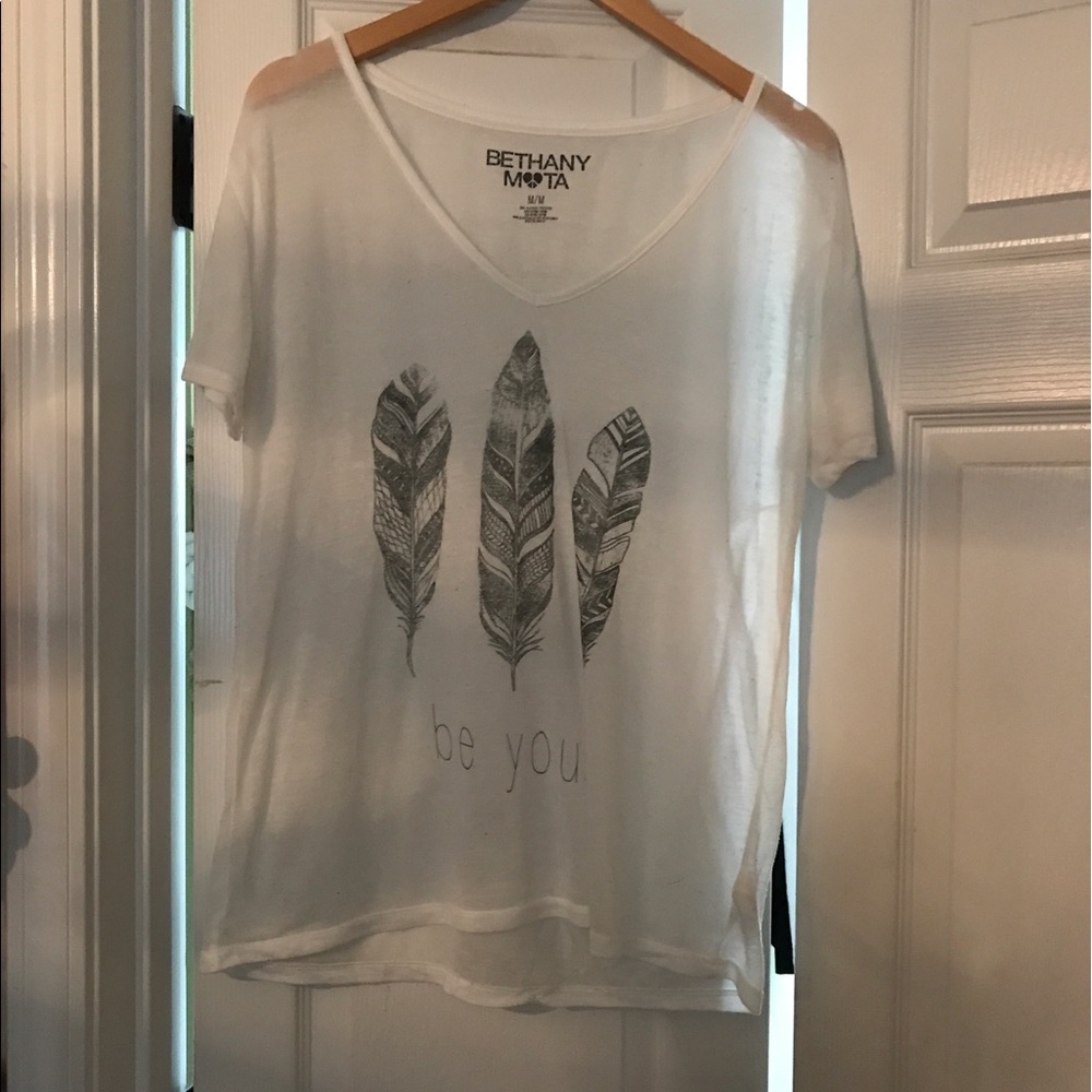 Sheer feather print shirt