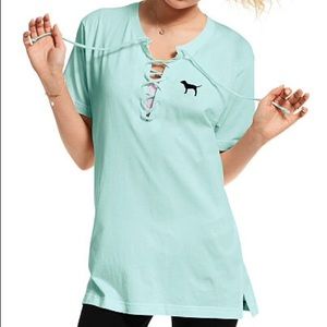 Victoria's Secret PINK Campus Lace Up Tee Aqua XS