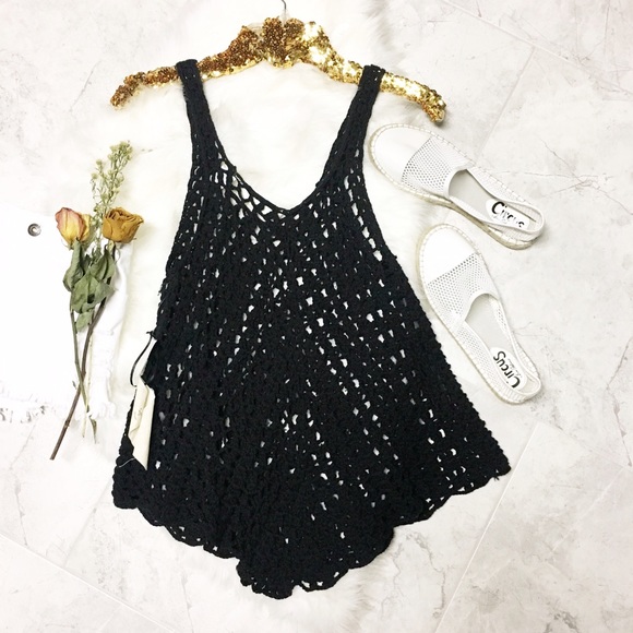 Free People Tops - Sunny & 74 Black Crochet Knit Tank