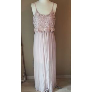 Blush pink lace boho maxi dress-Small