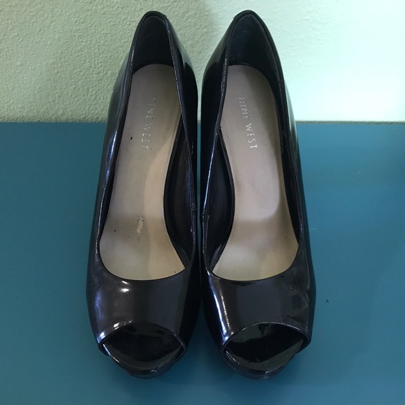 Nine West Patent Leather Platform Peep Toe Pumps - Picture 3 of 7