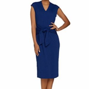 Isaac Mizrahi Pebble Knit Tie Front Midi Dress