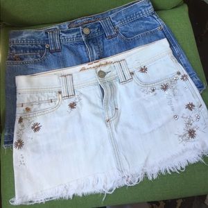 Pair of Ambercrombie and Fitch denim mini skirts