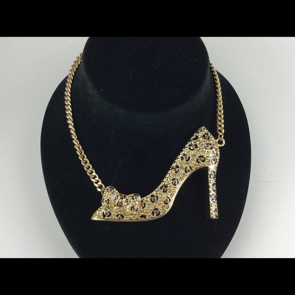 Large Shoe Rhinestone Necklace Adjustable Bow New