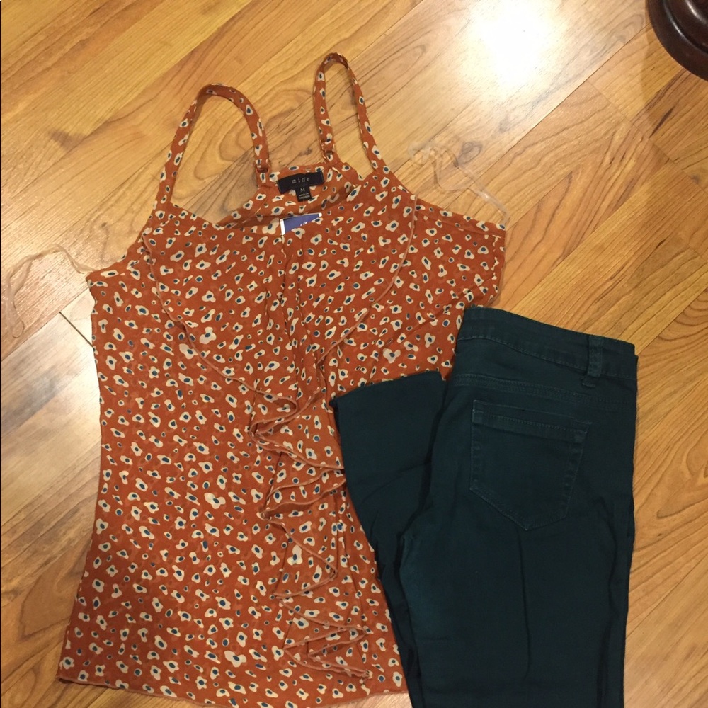 Orange Sheer ruffle tank top🍊