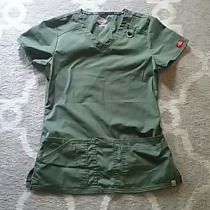 Olive colored Dickies Stretch Scrub Top