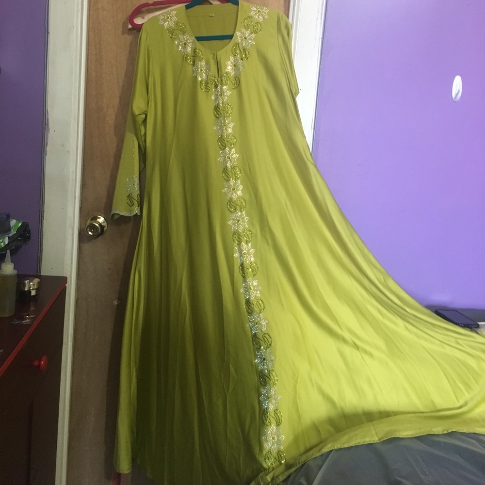 Soft parrot green long dress/ Abaya.