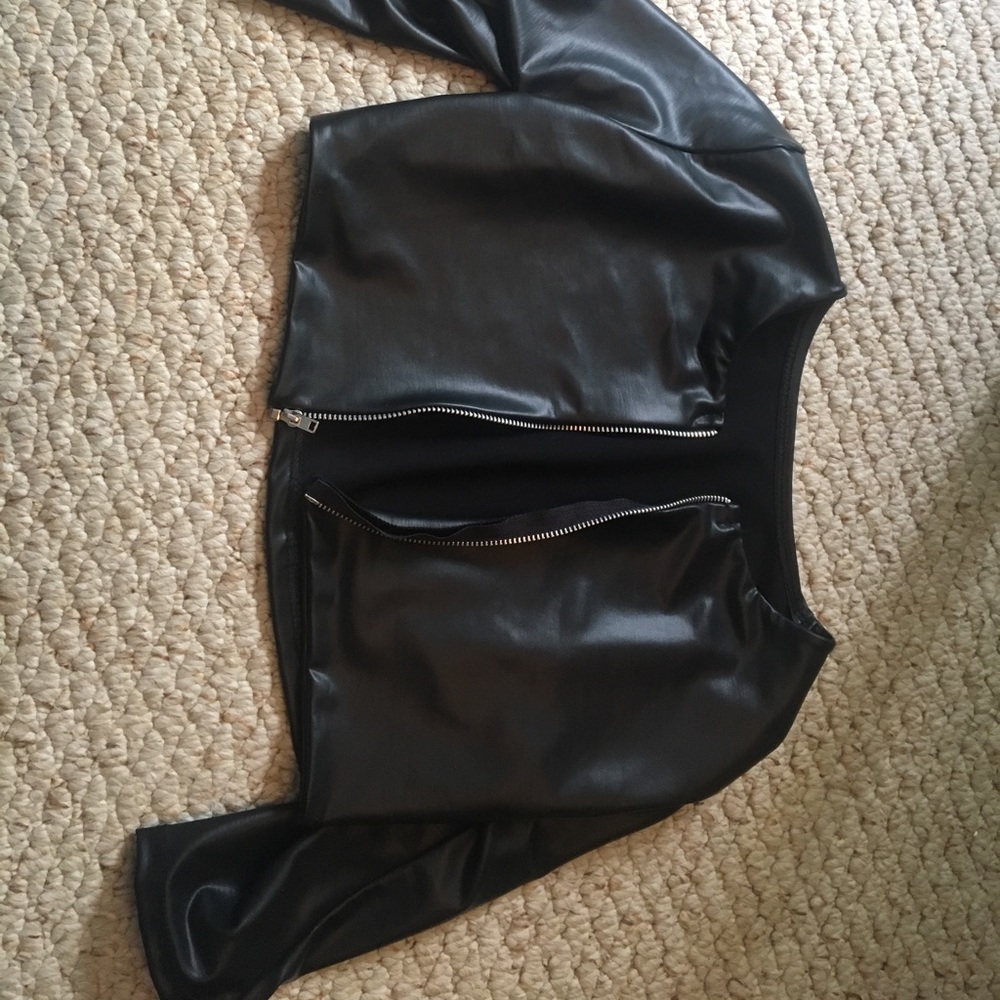 Black leather zip up jacket for dance