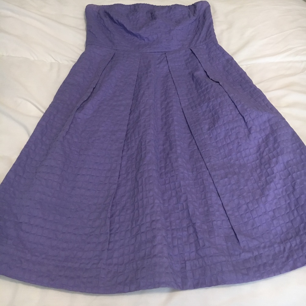 Purple strapless cocktail dress