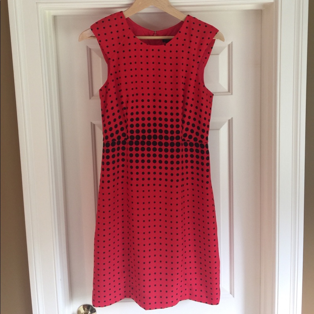 J. Crew Red/Navy Polka Dot Cap Sleeve Dress