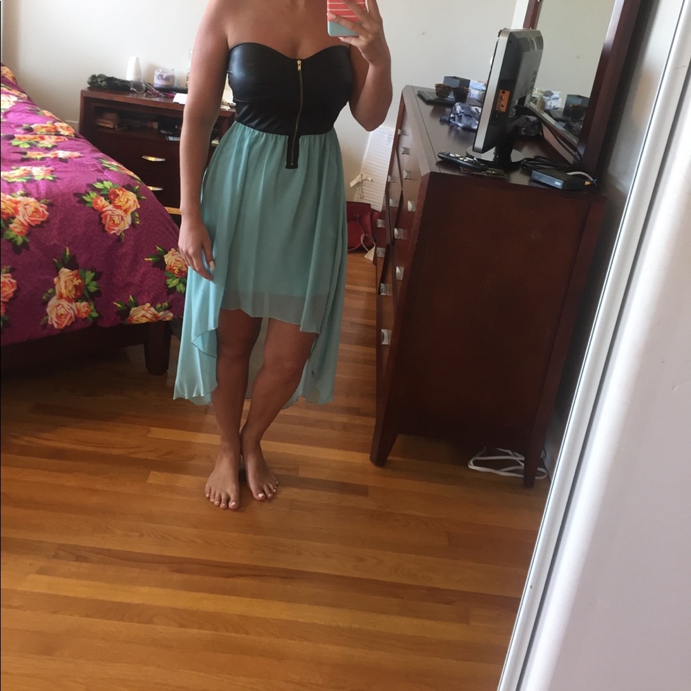 High low strapless dress