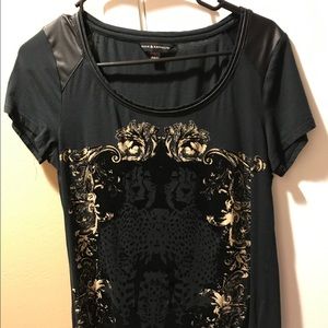 Dark hunter green with faux leather trim t-shirt