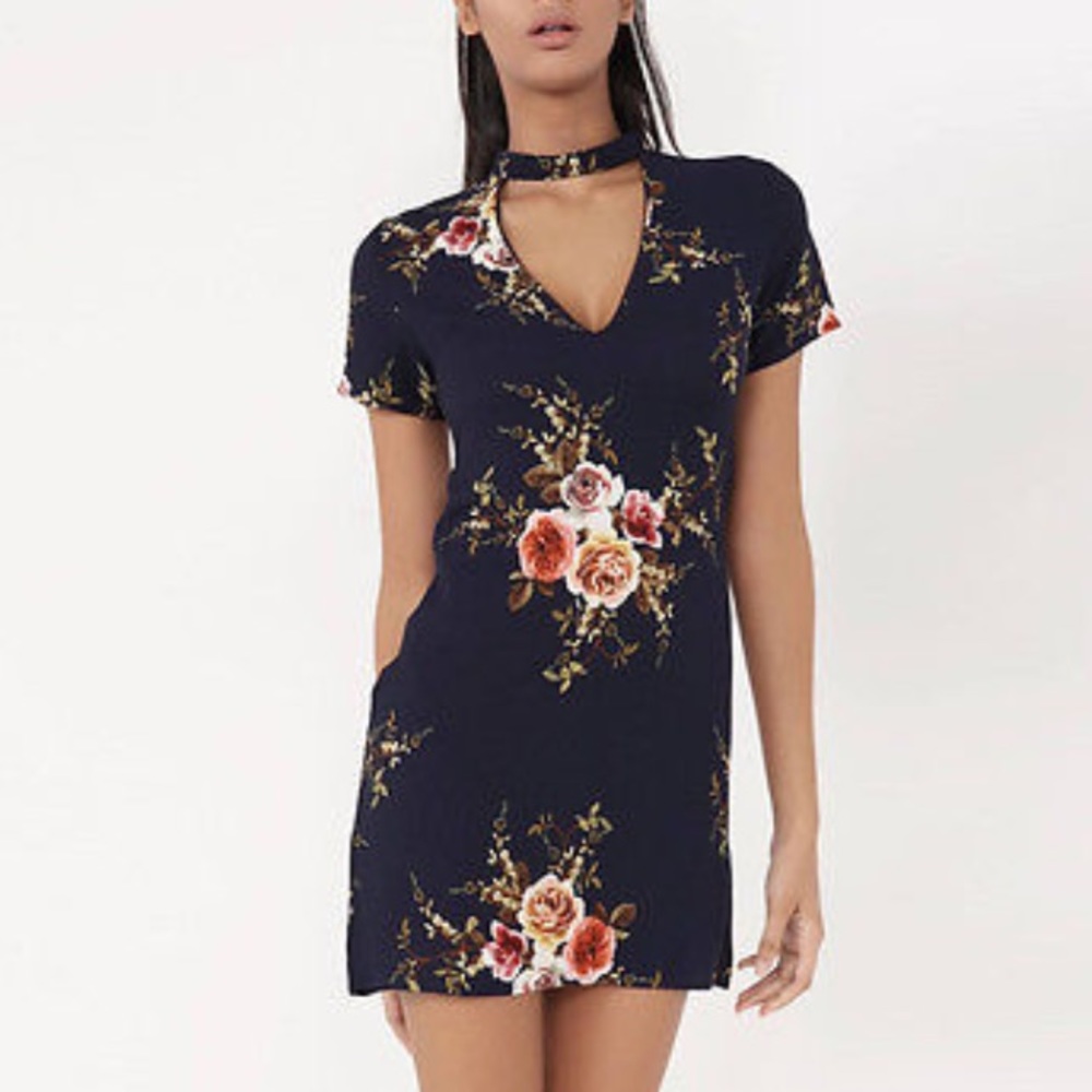 "Christine" || Floral Navy Choker Minidress πΈ - Picture 2 of 6