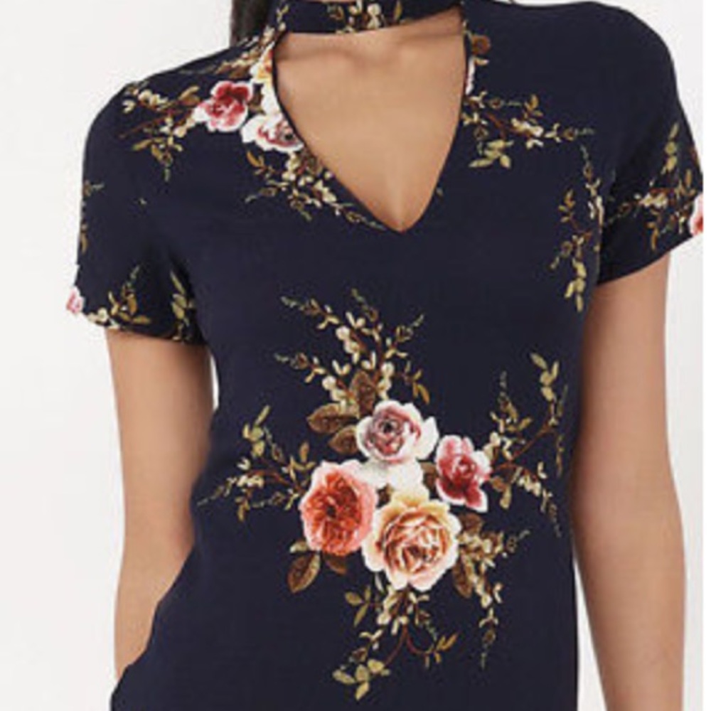 "Christine" || Floral Navy Choker Minidress πΈ - Picture 3 of 6