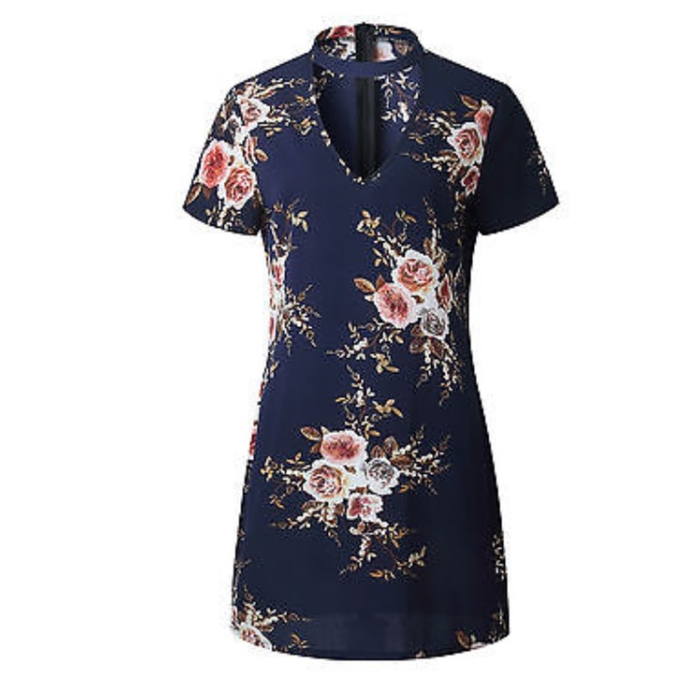 "Christine" || Floral Navy Choker Minidress πΈ - Picture 4 of 6