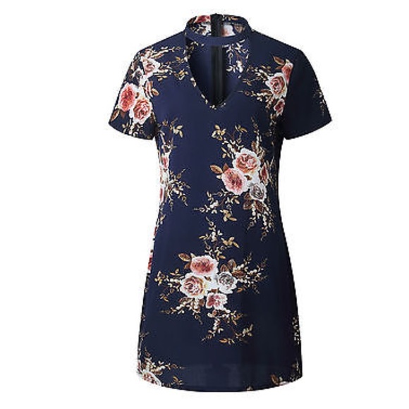 "Christine" || Floral Navy Choker Minidress 🌸 - Picture 4 of 6
