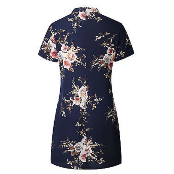 "Christine" || Floral Navy Choker Minidress 🌸 - Picture 5 of 6