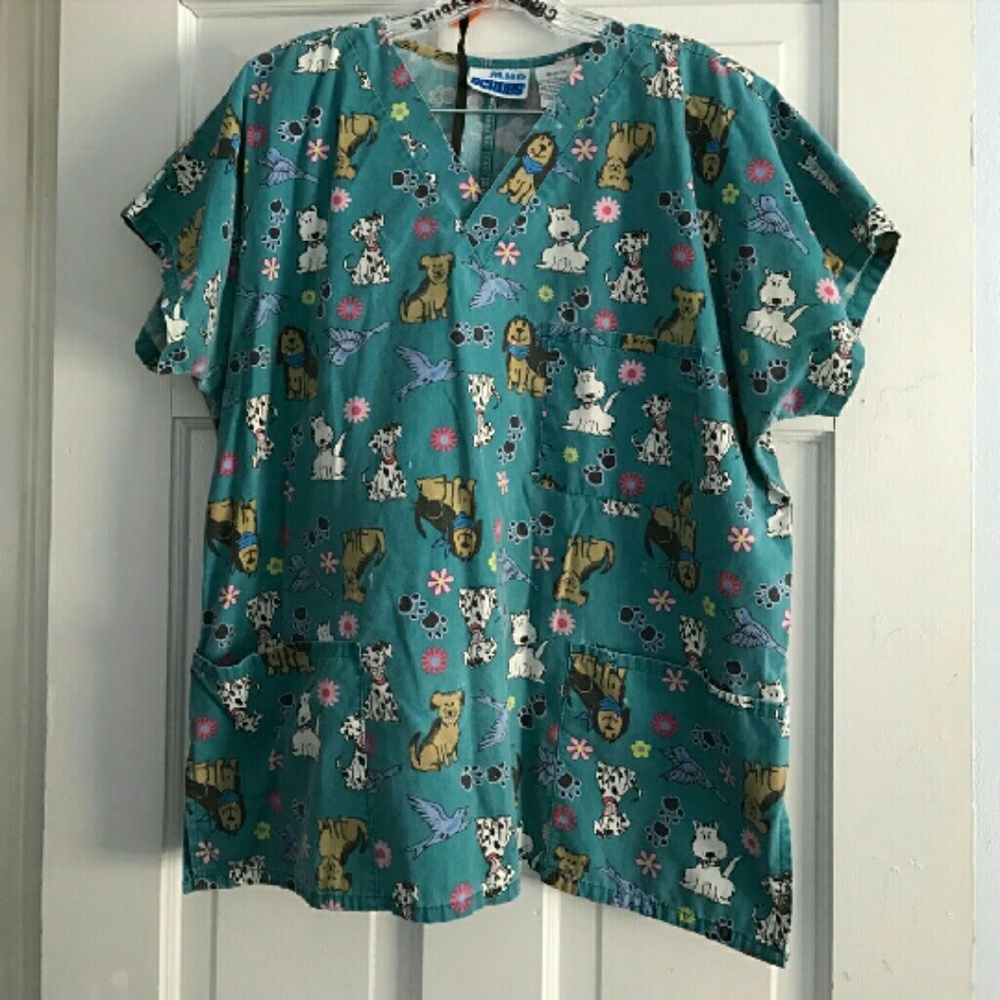 Blue Dogs Scrub Top