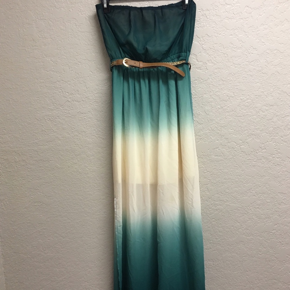 Medium Ombré Green Strapless Maxi Dress