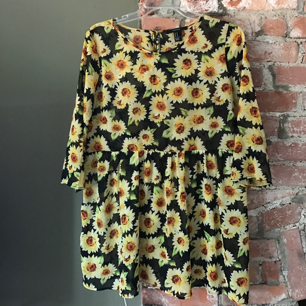 Forever 21 Sheer Sunflower 🌻 Dress with Open Back